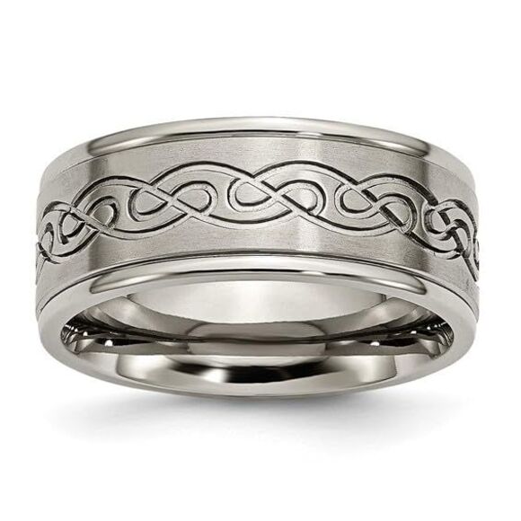 Kazi Luxury Chisel Titanium Brushed Center 9mm Scroll Design Band - Picture 8 of 9